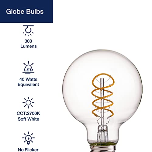 Flsnt Led Globe Edison Light Bulbs 40W Equivalent, Dimmable, 2700K Soft White, 300Lm, E26 Base, Cri80, Clear Glass, 6 Pack #TOP1