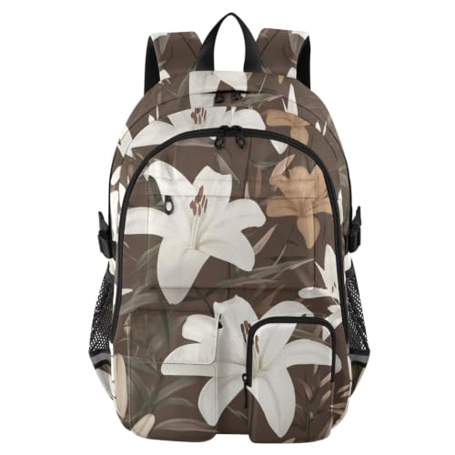Mochila de viaje blanca y floral, diseño elegante vintage para universidad