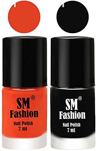 Image of Long Lasting Nail Polish | Nail Paint Combo 7 ml Each) - Set of 2 Reddish Orange -Black