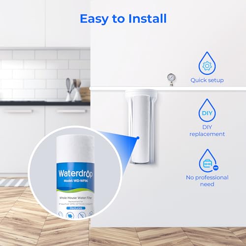 Waterdrop 5 Micron 10" x 2.5" Whole House Water Filter Replacement Cartridge, Sediment Water Filter Replacement for Any 10 inch RO Unit, Aqua-Pure® AP110, Culligan® P5, WHKF-GD05, 4 Pack