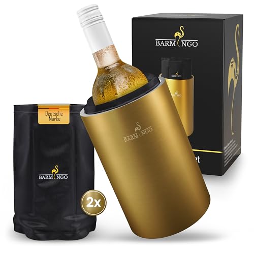 BARMINGO Weinkühler Edelstahl mit 2 Kühlakkus – Getränkekühler & Flaschenkühler für Wein, Sekt, Champagner | Sektkühler doppelwandig mit Kühlmanschetten | Weinflaschenkühler | Gold BARMINGO Weinkühler Edelstahl mit 2 Kühlakkus – Getränkekühler & Flaschenkühler für Wein, Sekt, Champagner | Sektkühler doppelwandig mit Kühlmanschetten | Weinflaschenkühler | Gold