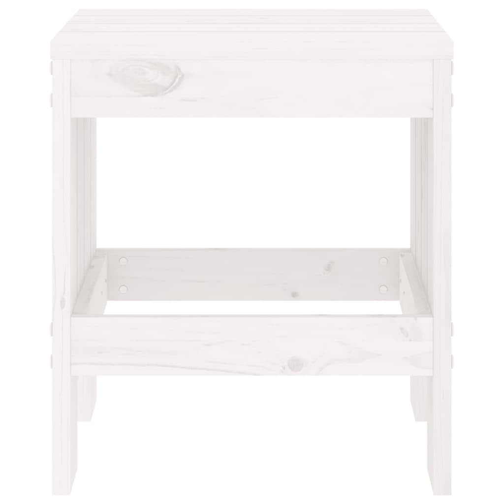 Sgabello da giardino, 2 pezzi, bianco, 40 x 36 x 45 cm, in legno massello di pino, rustico per terrazza e balcone, sgabello per esterni senza schienale con poggiapiedi, portata fino a 110 kg