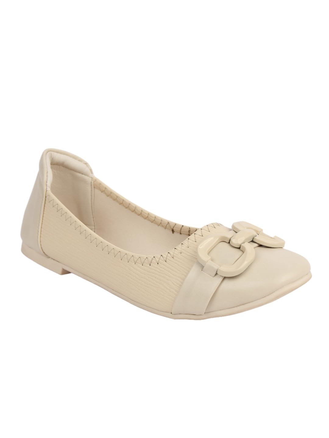 Women Ribbed Texture Ballerinas with Chain-Link Detail-image-0