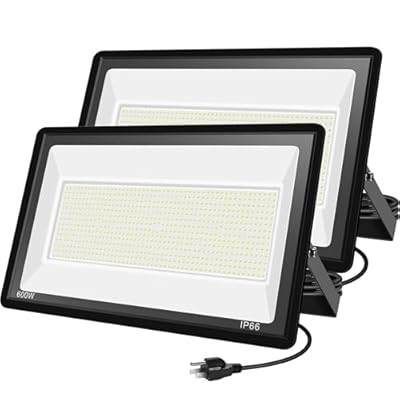 2 Pack 600W LED Flood Lights Outdoor,(3000W Equivalent), 66000LM 6000K Daylight White Super Bright Security Arena Light with Plug, IP66 Waterproof Commercial Lighting for Yard, Courts ,Stadium