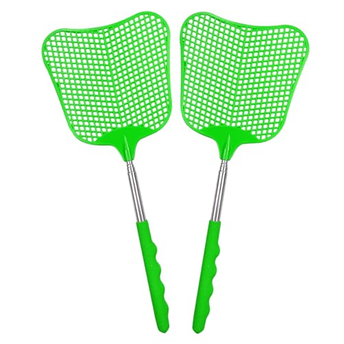 2 Piezas Matamoscas Extensible,para Controlar Moscas, Mosquitos, Plagas,Verde