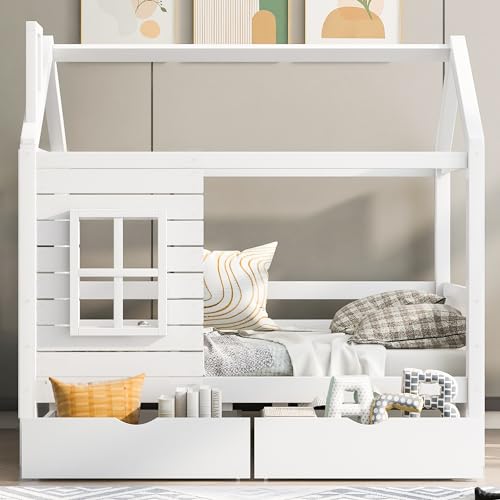 Cama infantil, 80 x 160 cm (dimensiones interiores), con protección anticaídas, versátil de madera, para niños y niñas, cama infantil de madera maciza, color blanco