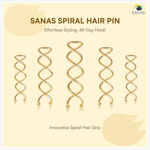 Image of Sanas Hair Pins for Hair Styling (10Pcs) U Pin for Hair Clips for Hair Styling Hair Pins for Women Wedding Girls Juda Pins For Hair Bun Accessories & Clips for Women Spiral U Pin (10Pcs) (Golden)