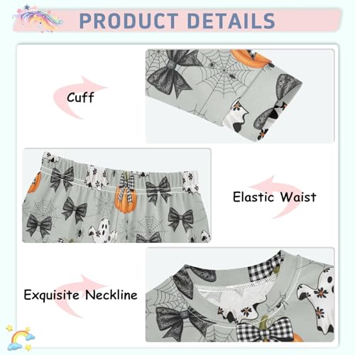 Pajama Sets Long Sleeve Halloween Ghosts Pumpkins Bow Soft Comfy Sleepwear 2 Piece PJS 3-8T4