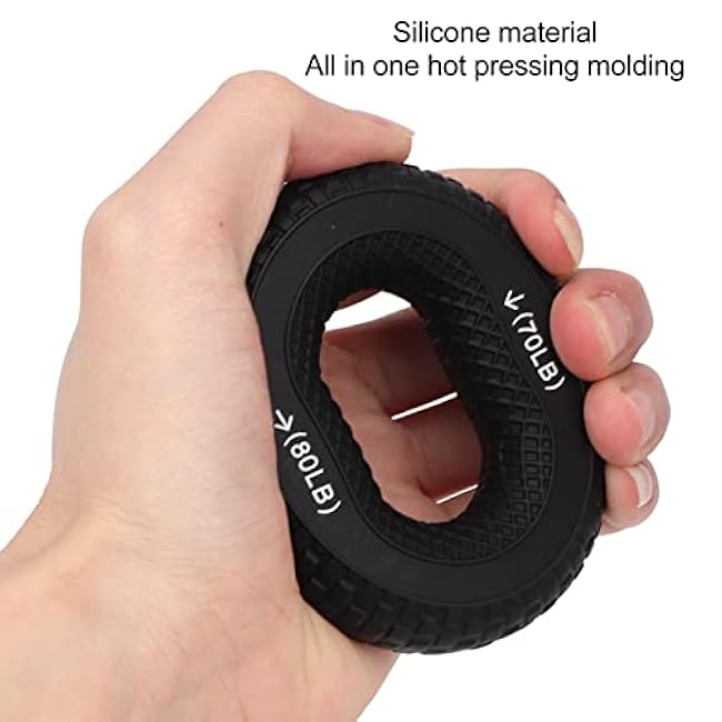 Grip Exercise Ring,70 to 80LB Hand Grip Strengthener Soft Silicone Portable Tire Texture Forearm Finger Exerciser Grip Strength Trainer Ring Black