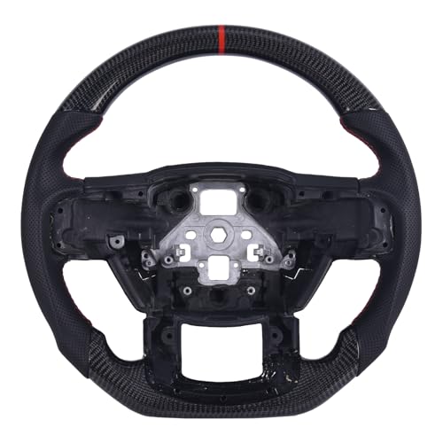 EASSAFEX Carbon Fiber Steering Wheel for Ford F150 2015-2020, D-shaped Flat-bottom Perforated Leather Grip Hand-Stitched for F150 Models without Paddle Shifters