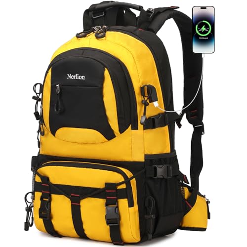 Nerlion 40L Hiking Backpack Travel Backpack for Men Women Camping Waterproof Outdoor Hiking Daypack Lightweight Backpack (Yellow)