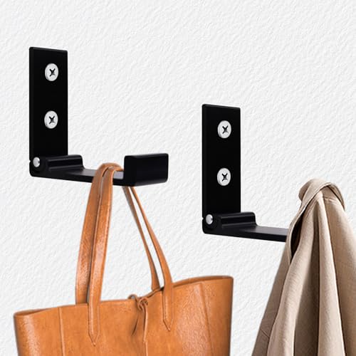 2Pcs Folding Coat Hooks, Wall Hooks for Hanging Coat Towel Hook Hardware, Heavy Duty Aluminum Alloy Headphone Holder, No Rust Hook with Screws for Purse, Hat, Bag, Keys