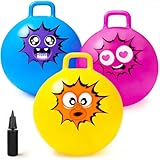 Hymaz Hopper Ball for Kids 3-6, 3 Pack Bouncy Balls with Handle, Inflatable Sit On Jumping Bouncing Hoppity Hop Ball, Garden Hopping Toys for Boys Girls Indoor Outdoor Active Play Gifts, 15 Inch