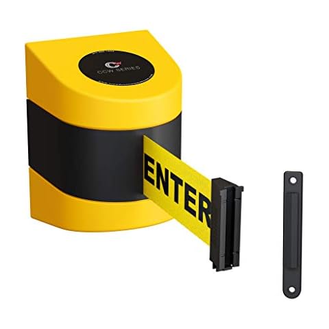 Crowd Control Warehouse - CCW Series WMB-230 Fixed Wall Mount Retractable Belt Barrier - 30 Foot, Caution Do Not Enter Belt with Yellow ABS Case Cover