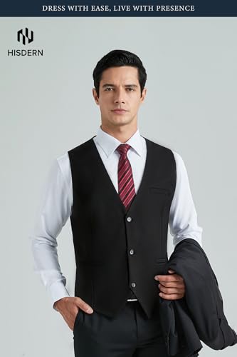 Image of HISDERN Mens Suit Vest Business Casual Dress Waistcoat Vest Solid Color Formal Wedding Vests for Suits or Tuxedo