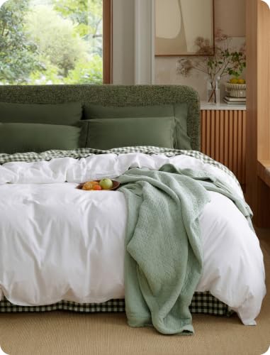 Image of Bedsure PureWoven 100% Washed Cotton Duvet Cover Only, Queen, Bright White | 1 Duvet Cover, No Pillow Shams, Linen Like Textured, Lightweight & Breathable for All Seasons, Zipper Closure, 8 Corner Ties