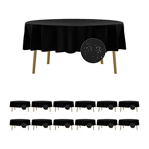 Fokitut 12 Pack Waterproof Round Tablecloth, 90 Inch, Stain Resistant and Wrinkle Polyester Table Cloth, Fabric Table Cover for Kitchen Dining, Wedding, Party, Holiday Dinner-Black