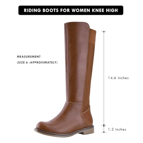 Image of Shoe'N Tale Women's Knee High Boots Flat Low Heel Stretchy Round Toe with Side Zipper