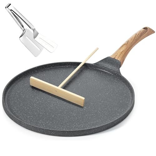 Opiniones de Sartenes para crepes comprados en linea. 43 PEURULAK Crepera Antiadherente 28cm,Comal Multifuncional para Tortillas,Kit incluye espátula y pinza para filetes,Duradero y fácil de limpiar Sin PFOA, Apto Inducción/Gas
