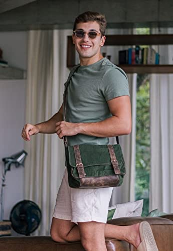 Pasta Lenna's Mini Carteiro Vintage Transversal de Lona LE06 Verde