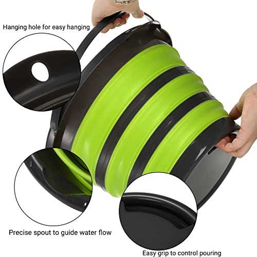 Pumtus 2 Pack Collapsible Bucket, 2.6 Gallon Foldable Round Tub with Removable Filter, Gardening Bucket for Watering Cleaning, Space Saving Outdoor Waterpot for Camping, Car Wash, Fishing Water Pail