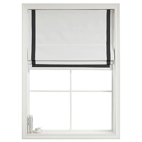 Greenwich Cordless 100% Blackout Fabric Roman Shades For Windows, Premium Pull-Down Blind For Home, Bedroom, Living Room, Kitchen, Office, With Ribbon Border, Black, 23X64 Inches #TOP26