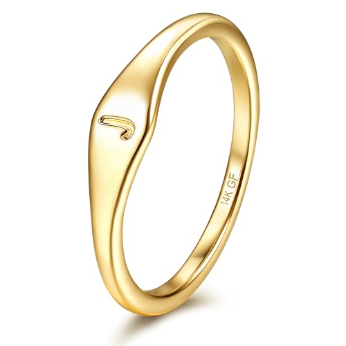 Florideco 14K Gold Filled Ring Initial Ring Dainty Simple Letter