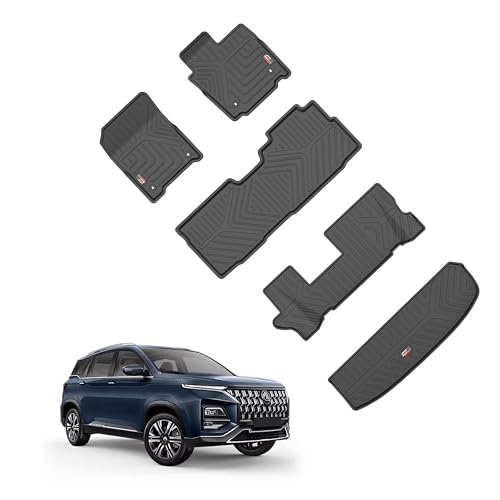 Image of GFX Life Long Car Floor Mats for MG Hector Plus 7 Seater (2020 Onwards) with Trunk Mat | Custom Fit 7D Premium Leather Mats | Waterproof, Dustproof, Anti-Slip | All Weather Protection