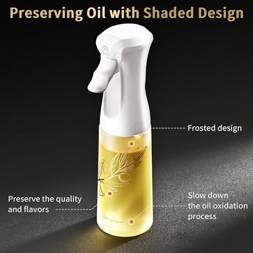 Oil Sprayer for Cooking, Olive Oil Sprayer Mister, 200ml Glass Olive Oil Spray Bottle, Kitchen Gadgets Accessories for Air Fryer, Patented Technology, Widely Used for Salad Making, Baking, Frying, BBQ