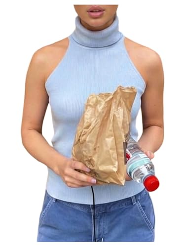 Image of MakeMeChic Sleeveless Turtle Neck Tops Crop Mock Neck Tops for Women
