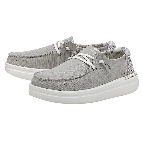 Image of HEYDUDE Women's Wendy Rise Slip On Shoe, Lunar Rock Size 10 | Lightweight Platform Loafer with Elastic Laces and Foam Insole