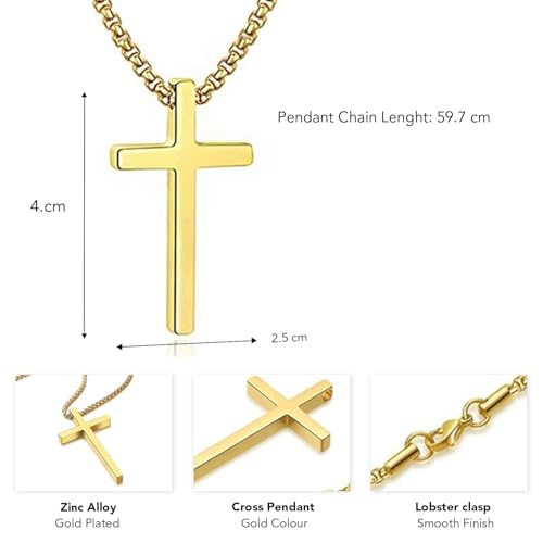 Image of Peora Fancy Cross Pendant with Box Chain Fashion Jewellery Gift for Men & Women