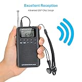 COVVY Cyfrowe 2-pasmowe radio AM/FM – 12/24-godzinny wyświetlacz czasu, na baterie, tuning stereo, osobiste radio ze słuchawkami, głośnikiem, budzikiem i timerem do chodzenia, biegania, biegania