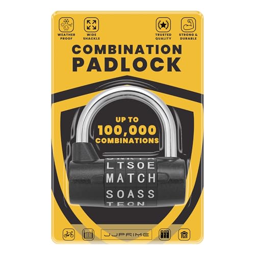 JJ Prime - Cadenas à combinaison 5 lettres, cadenas à combinaison pour l'extérieur, noir 8mm