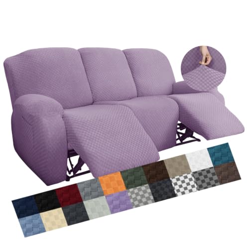 Image of YEMYHOM 8 Pieces Stretch Recliner Sofa Cover Jacquard Reclining Couch Cover with Side Pocket Anti-Slip Fitted 3 Cushion Furniture Slipcovers with Elastic Bottom (Sofa Recliner, Light Purple)