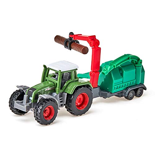 siku 1675, Fendt Traktor mit Holzhäcksler, Forstwirtschaft, Metall/Kunststoff, Grün, Inkl. Baumstamm, Drehbarer Kran – Bild 5