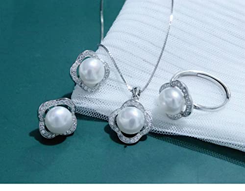 Pendientes de aro 925 y collar de agua dulce para mujer conjunto 4