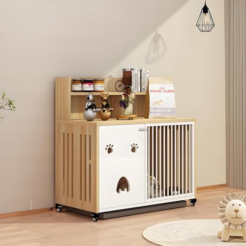 Ageroul Dog Crate Furniture, 25''Wooden Dog Cage Dog Crates for Small Dogs, Furniture Style Dog Crate Dog Crate Table with Wheels and Removable Tray