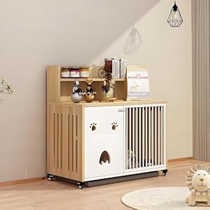 Dog Crate Furniture, 25”Wooden Dog Cage Dog Crates for Small Dogs, Furniture Style Dog Crate Dog Crate Table with Wheels and Removable Tray