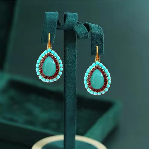 Unique Bohemian Vintage Sparkly Crystal Colorful Round Flower leverback earrings Boho Retro Bronze Circle Beaded Flower Floral Dangle Drop Earrings for Women3