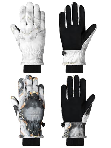 Image of SATINIOR 2 Pairs Kids Waterproof Winter Snow Gloves Ski Gloves for Boy Girl Outdoor Warm Thickening Snowboard
