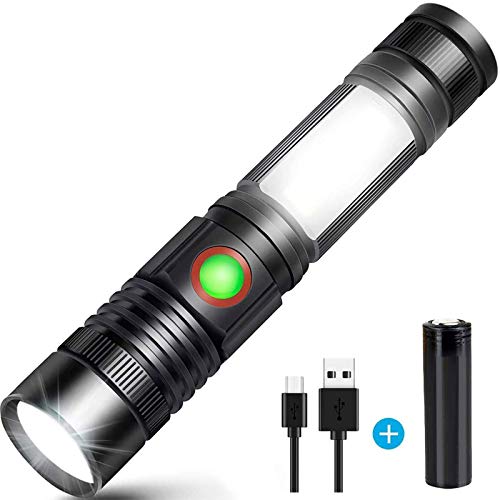 Linterna LED Recargable Alta Potencia Militar COB Ajustable Portátil Linterna para Reparación del Coche, y Emergencia, Ciclismo, Camping, Montañismo (Con USB 18650 Batería & Base Magnético)