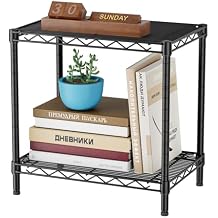 SINGAYE Bookshelf Shelves Bookcase Shelf 2 Tier Small Shelving Unit Home Storage Organizer Wire Metal Adjustable Free Standing Display Shelf for Bedroom Living Room Office Pantry Black