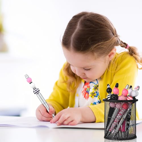 Cholemy 24 Sets Plastic Beadable Pens Assorted Bead Pens Multicolor Beads Bubblegum Beads Crystal Spacer Beads Black Ink Ballpoint DIY Bead Pen Set for Kids Women Office Gifts School(Delicate) - Thumbnail 4