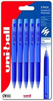 uni-ball URN-181-07 Erasable Rollerball Gel Pens. Premium 0.7mm Ballpoint Tip for Super Smooth Writing, Drawing & Colouring. Easy-Retract Eraser for Secure and Stable Rubbing Out. 2 + 3 Refills Black