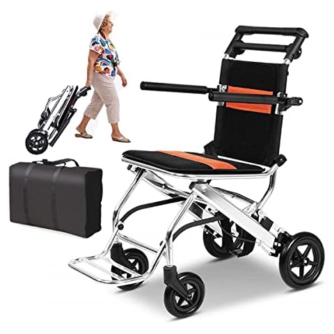 Silla de ruedas plegable portátil con freno de mano y bolsa Cover