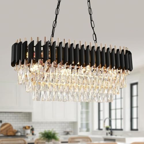 Image of Modern Crystal Chandelie Pendant Crystal Jhumar | for Home| Chandelier for Restaurant | Jhoomar for Hotel | Light Fixture (800X300MM Black Mambha)