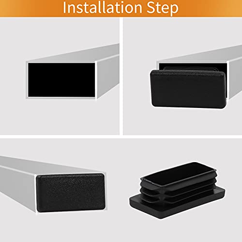 Image of 1 inchX2 inch Rectangle Tubing End Cap Plastic Plugs 12 Pack, 1x2 Inch Tube End Cap 1 inchx2 inch Black Tubing Plug 2 inchx1 inch Fence Post Pipe Cap 2x1 Inch Tubing Insert