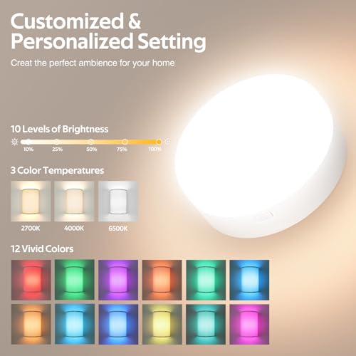 Image of Battery Operated Wall Sconces Set of Two, 3000mAh Battery Rechargeable RGB 3 Colors Temperature Dimmable Wall Lights Fixtures with Remote Wall Lamp Sconces for Bedroom Living Room