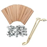 FVIEXE 100PCS Wood Candle Wicks, 5.1 X 0.5 Inch Wooden Wicks for Candle Making with Iron Stands and